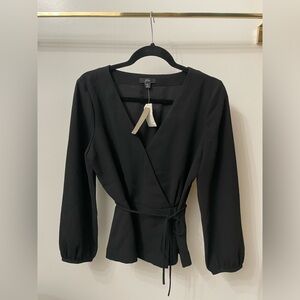 J.Crew women’s faux wrap crepe blouse, black, size 10